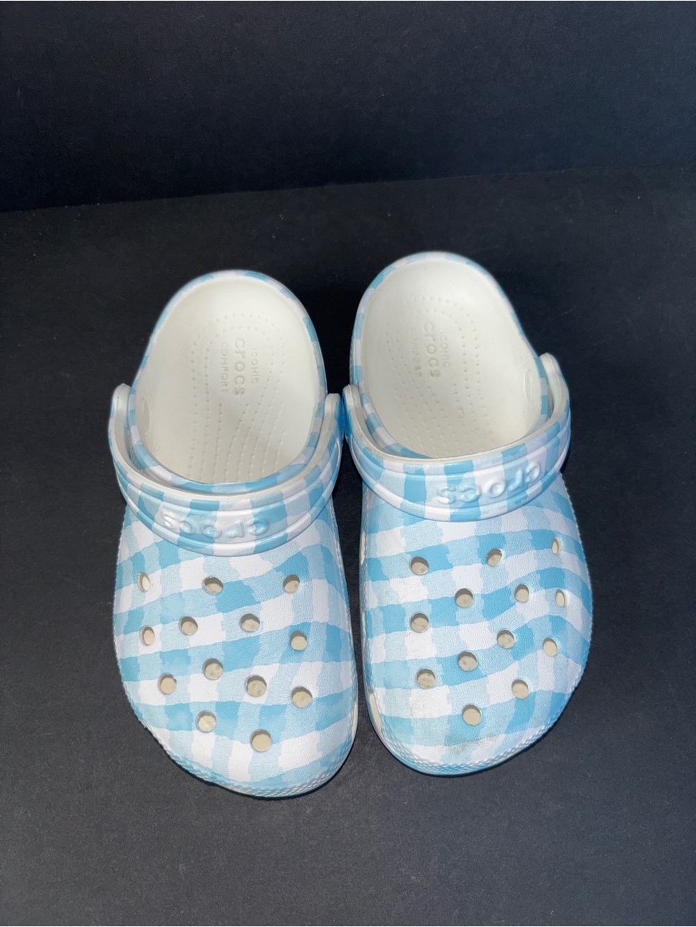 CROCS Kids Clog in Light Blue and White Gingham